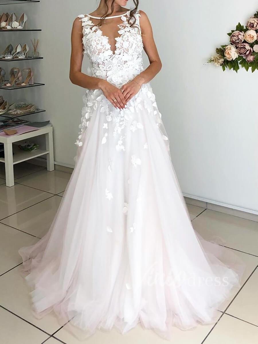 Blush Wedding Dresses,Tulle Bridal Dress,Elegant Wedding Dress,Aline B -  Wishingdress